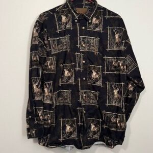 USED Men's North River Long Sleeve Button Down Shirt Color Black/Green Size L